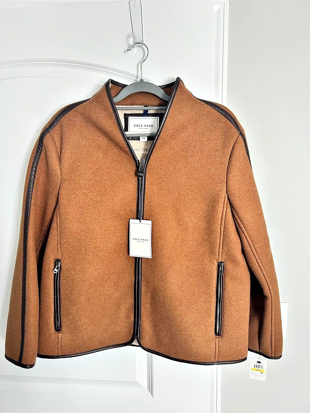 NWT Cole Haan Faux Shearling Jacket Cognac Brown M $325